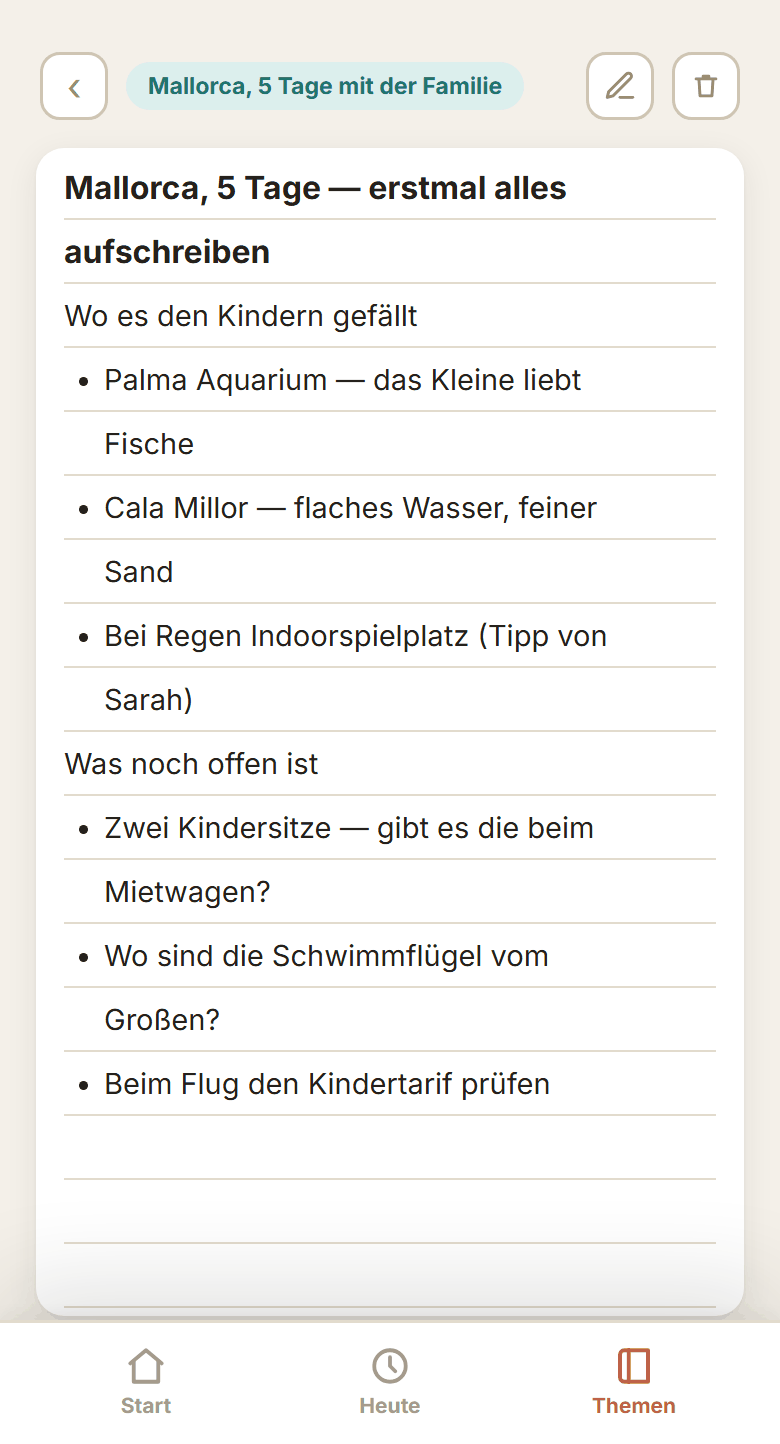 Notiz zur Reise