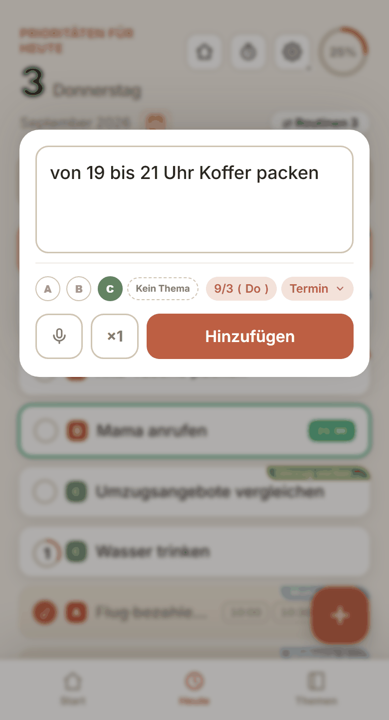 Einsprechen — Mikrofon und „von 19 bis 21 Uhr Koffer packen“
