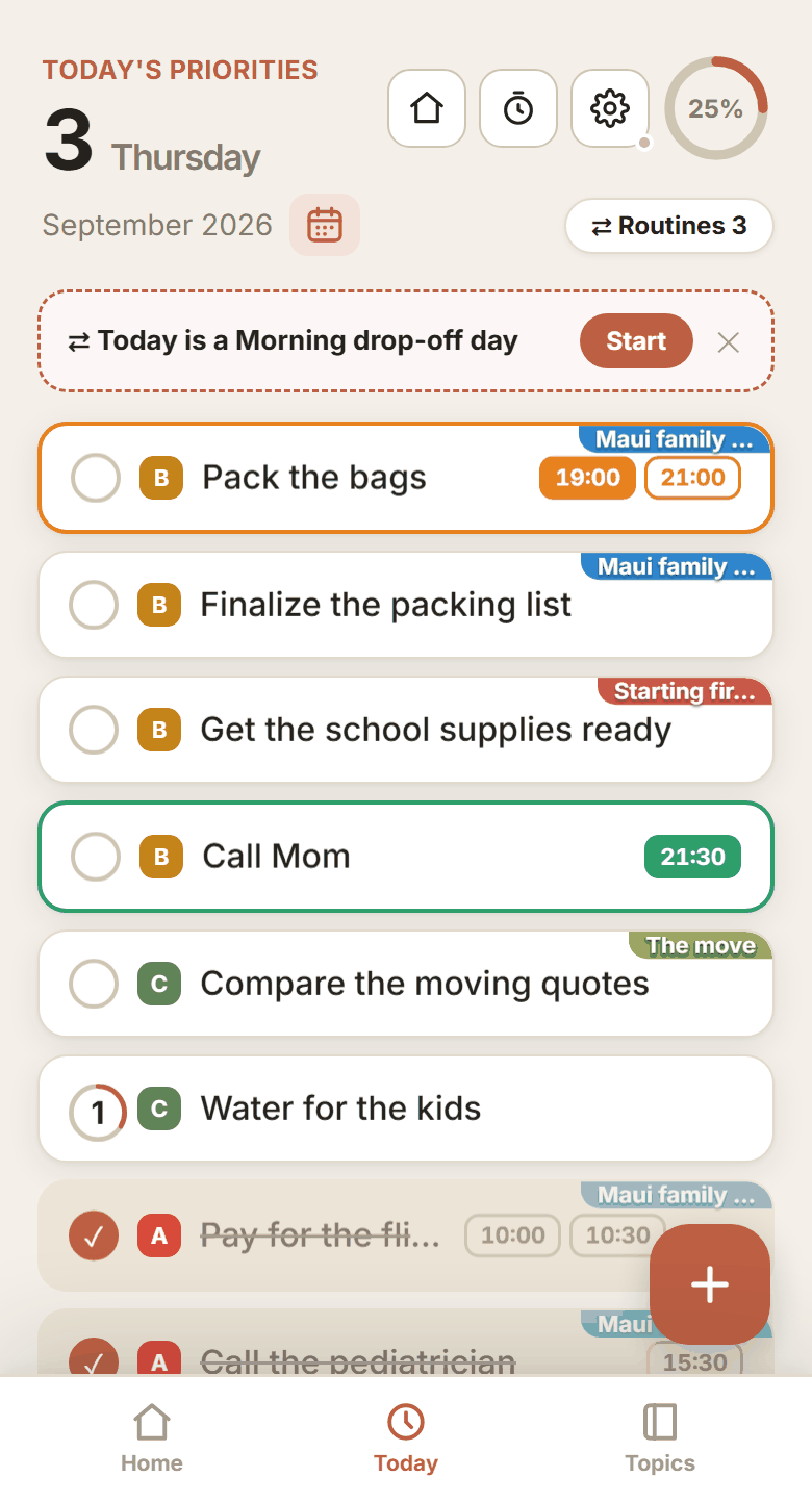 Today's tasks