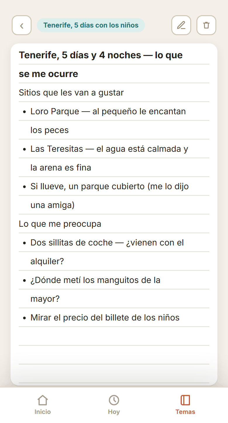 Nota del viaje