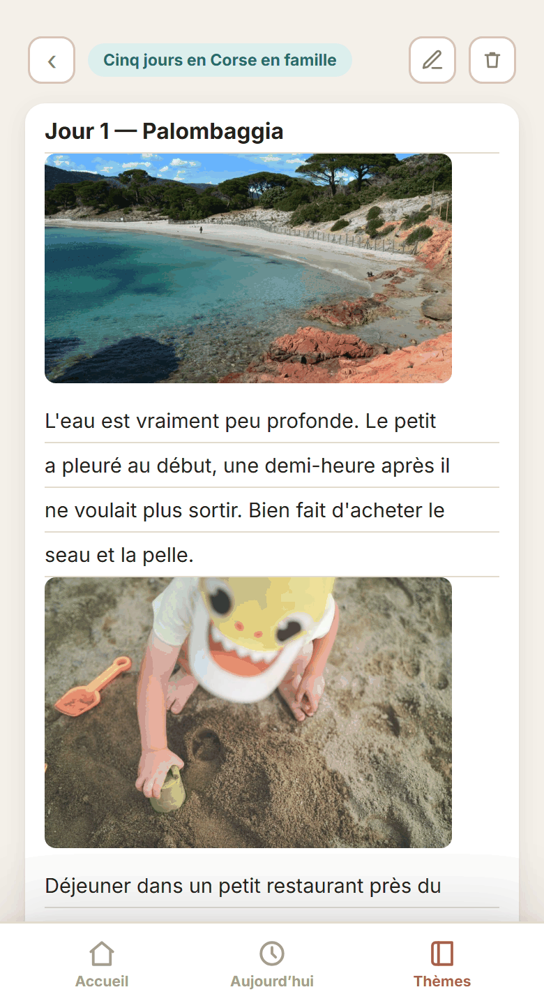 Note de voyage avec photos et impressions