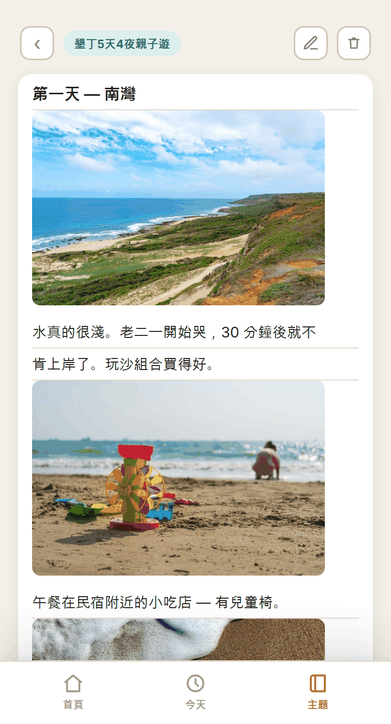 旅行中放了照片和心情的筆記